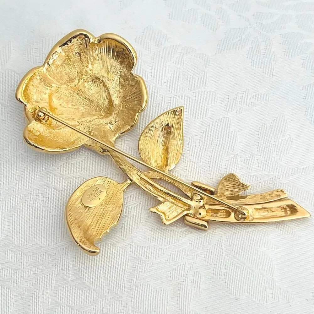 Vtg Nolan Miller Pave Rose Austrian Crystal Gold-P Brooch Pin Y2K Dynasty 90s